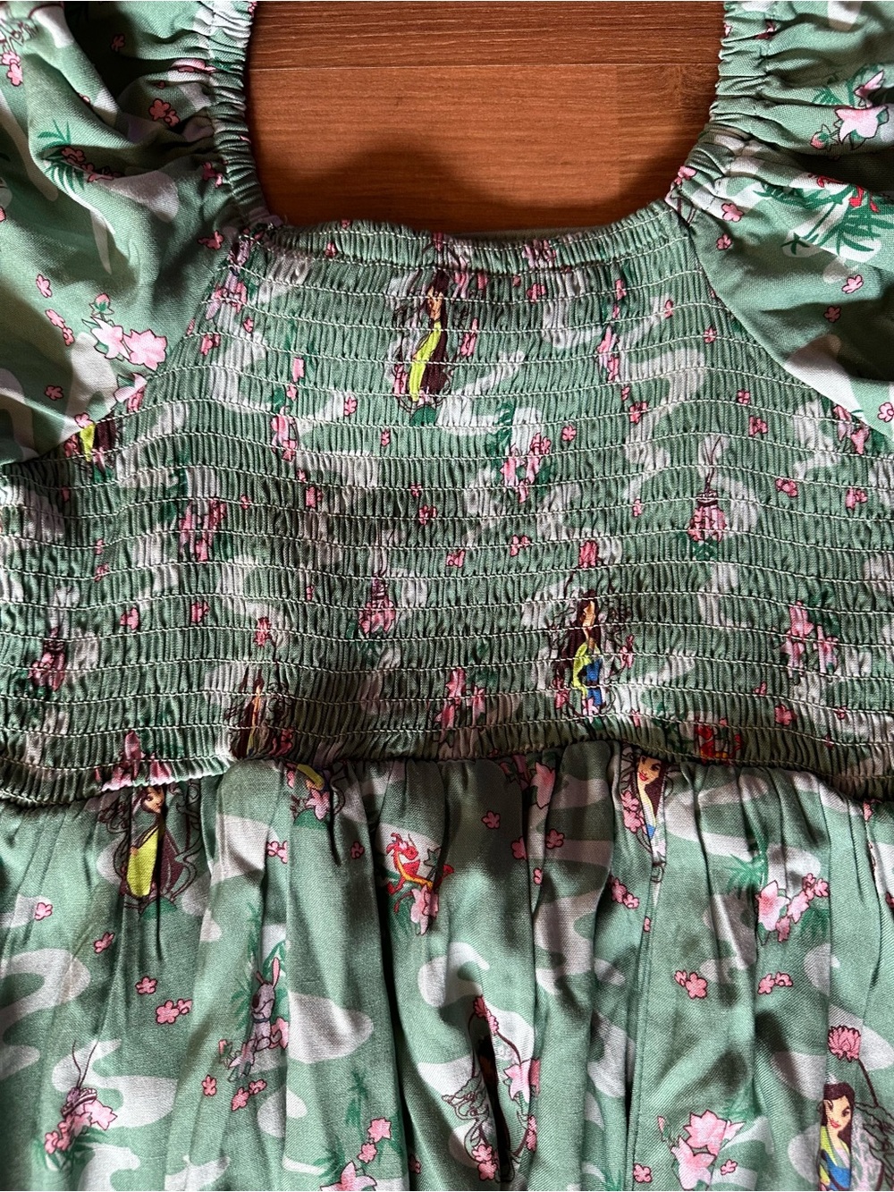 Disney Mulan Princess Mint Green Floral Puff-Sleeve Midi Dress - Picture 12 of 16
